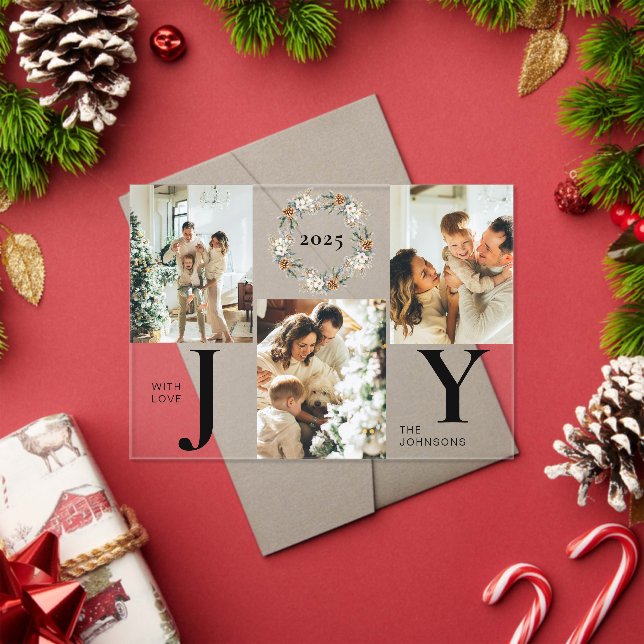 Elegant Botanica Photo Collage Joy Christmas Card Acryleinladungen (Insitu (Feiertag))