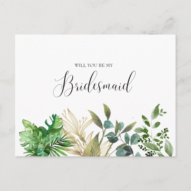Elegant Botanical Bridesmaid Postkarte (Vorderseite)