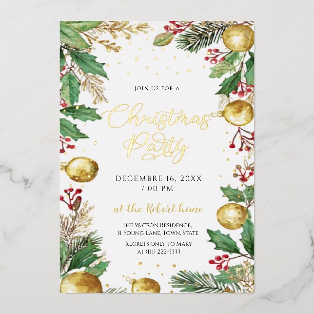 Elegant Botanical Christmas Holiday Party  Foil  Folieneinladung (Vorderseite)