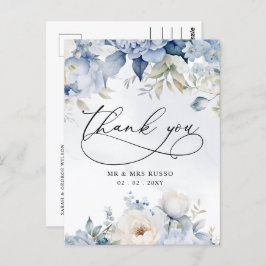 Elegant Botanical Dusty Blue Floral Vielen Dank Postkarte