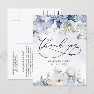 Elegant Botanical Dusty Blue Floral Vielen Dank Postkarte