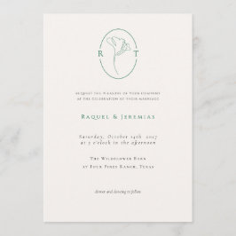 Elegant Botanical Emerald Monogram Wedding Einladung