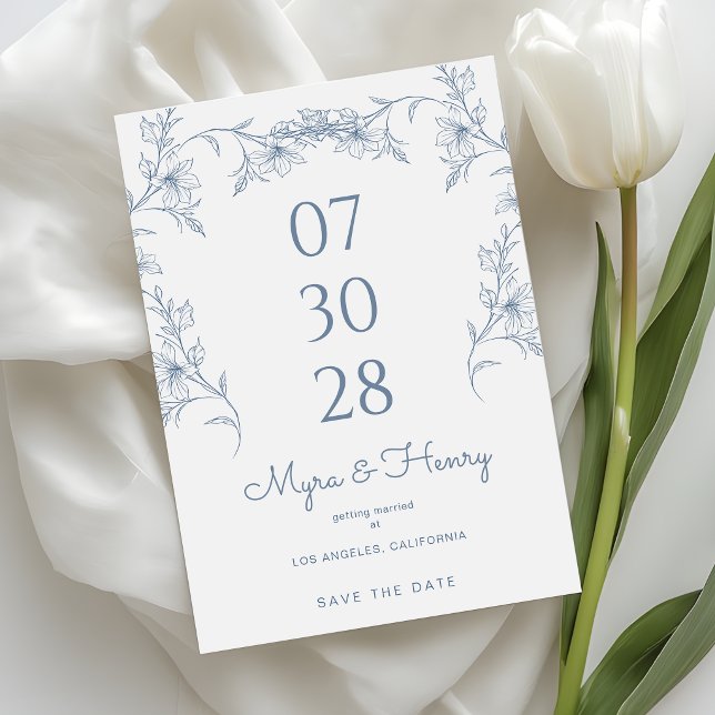 Elegant Botanical Floral Dusty Blue Wedding Save The Date (Von Creator hochgeladen)
