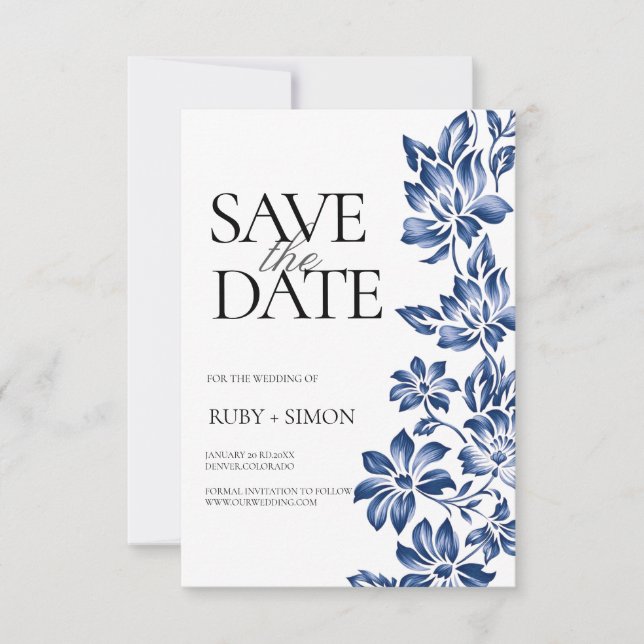 Elegant Botanical Floral Wedding Save The Date (Vorderseite)