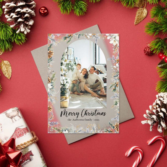 Elegant Botanical Foliage & Arch Christmas Card Acryleinladungen (Insitu (Feiertag))