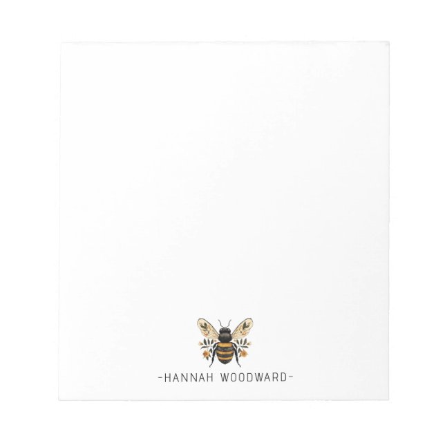 Elegant Botanical Gold Bee Personalized  Notizblock (Vorderseite)