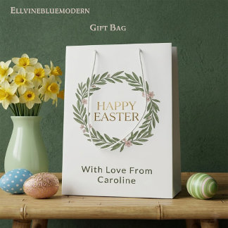 Elegant Botanical Gold Wreath Moss Green Easter Mittlere Geschenktüte