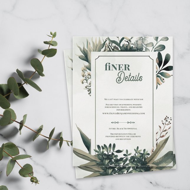 Elegant Botanical Greenery Finer Details Wedding Begleitkarte (Elegant Botanical Greenery Finer Details Wedding Card | Sage Green Wedding Enclosure)