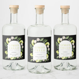 Elegant Botanical Lemons Frame Limoncello Alkoholflaschenetikett