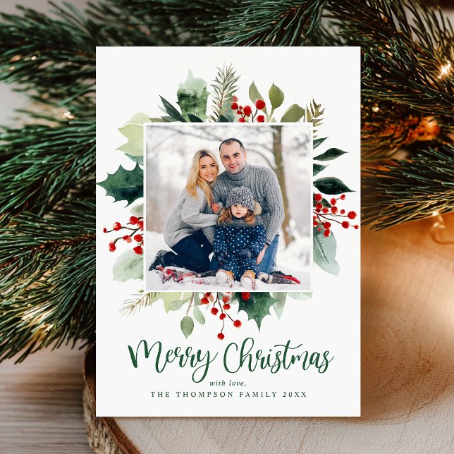 Elegant Botanical Merry Christmas Greenery  Feiertagskarte (Von Creator hochgeladen)