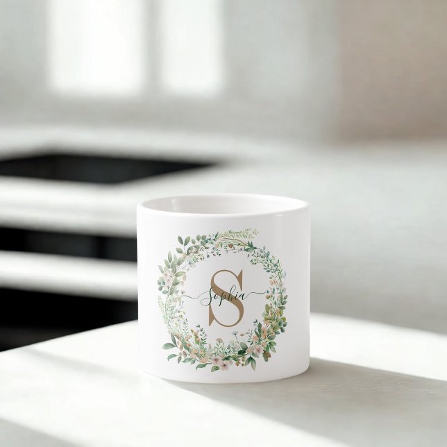 Elegant Botanical Monogram Espresso Mug with Name Espressotasse (Von Creator hochgeladen)