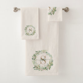 Elegant Botanical Monogram Towel with Custom Name Badhandtuch Set