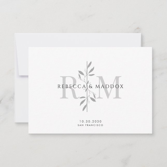 Elegant Botanical Monogram Wedding Dankeskarte (Vorderseite)