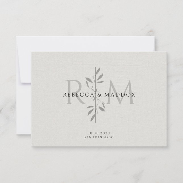 Elegant Botanical Monogram Wedding Dankeskarte (Vorderseite)