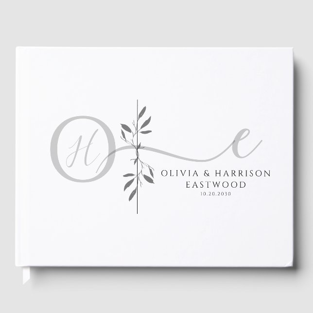 Elegant Botanical Monogram Wedding Guest Book Gästebuch (Vorderseite)