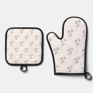 Elegant Botanical Oven Mitts & Pot Holders Ofenhandschuh & Topflappen-Set