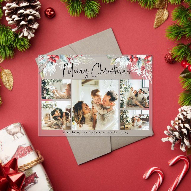 Elegant Botanical & Photo Collage Christmas Card Acryleinladungen (Insitu (Feiertag))