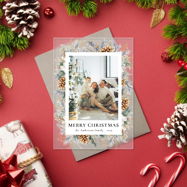 Elegant Botanical Photo Frame Merry Christmas Card Acryleinladungen (Insitu (Feiertag))