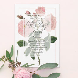 Elegant Botanical Pink Floral Typography Wedding Einladung