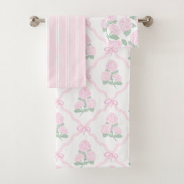 Elegant Botanical Pink Green Hydrangea Badhandtuch Set