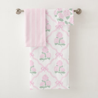 Elegant Botanical Pink Green Hydrangea Badhandtuch Set