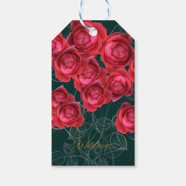 Elegant Botanical Rose Folded Greeting Card Geschenkanhänger (Vorderseite)