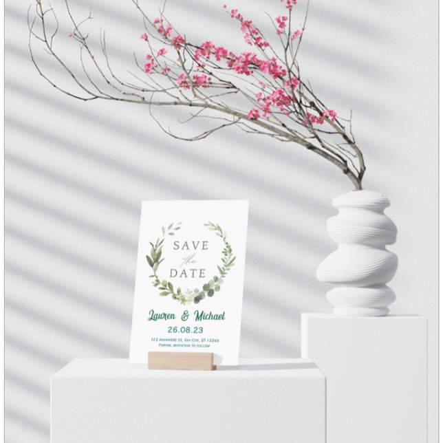 Elegant Botanical Save the Date Modern Greenery  Einladung (Von Creator hochgeladen)