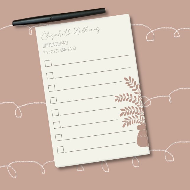 Elegant Botanical To-Do List Notes  Post-it Klebezettel (Elegant botanical to-do list the half the silhouette of a house plant in a brown color . )