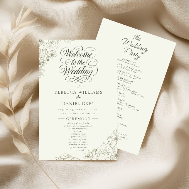 Elegant Botanical Wedding Ceremony Program Sign (Von Creator hochgeladen)