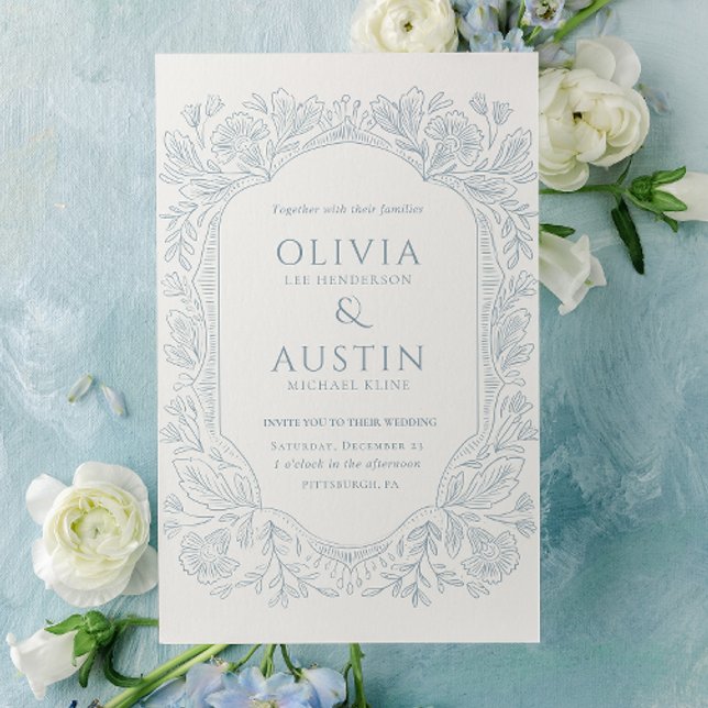 Elegant Botanical Wedding | Heirloom Blue Invite Einladung (Von Creator hochgeladen)