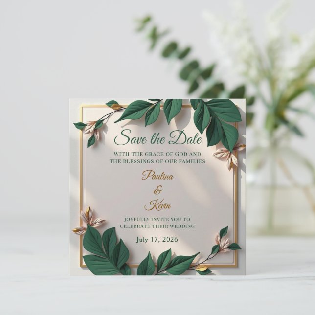 Elegant Botanical Wedding Invitation (Stehend Vorderseite)