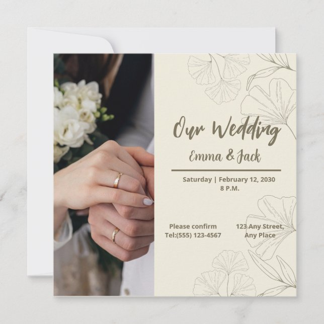 Elegant Botanical Wedding Invitation Einladung (Vorderseite)