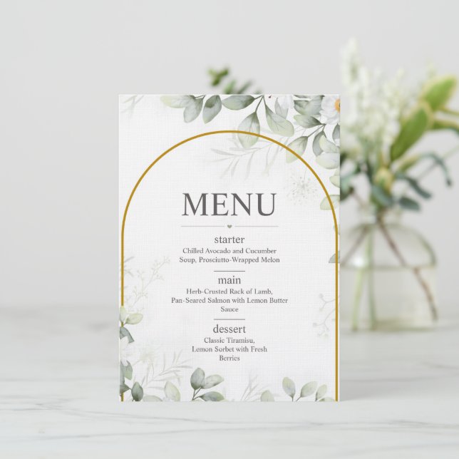 Elegant Botanical Wedding Menu Menükarte (Stehend Vorderseite)