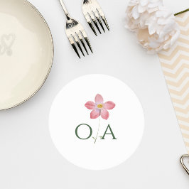Elegant Botanical Wedding Monogram Coaster Runder Pappuntersetzer