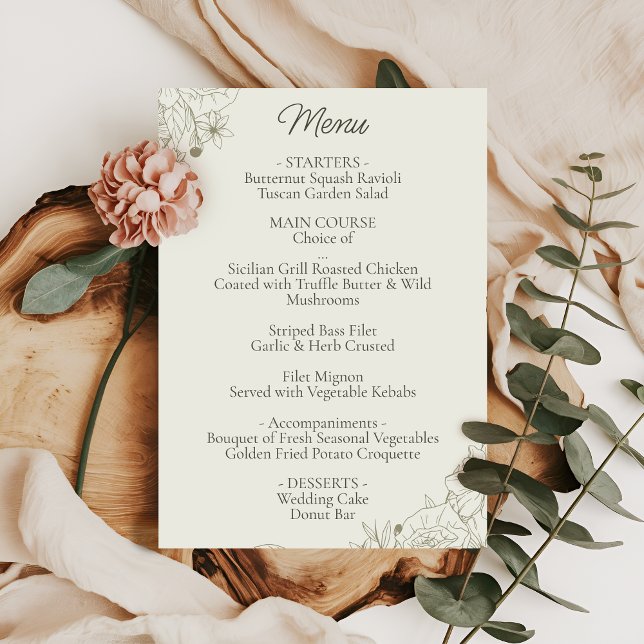 Elegant Botanical Wedding Reception Menu Card (Von Creator hochgeladen)