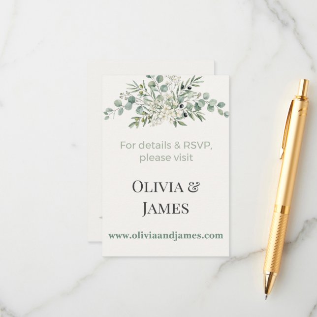 Elegant Botanical Wedding Website Insert Card (Vorderseite/Rückseite Beispiel)