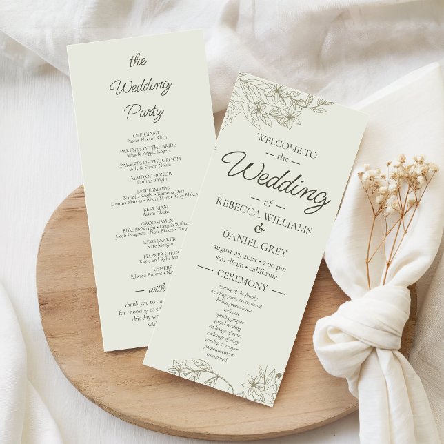 Elegant Botanical Wedding Welcome Ceremony Program Menükarte (Von Creator hochgeladen)