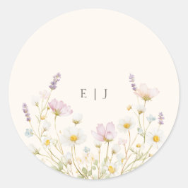 Elegant Botanical Wildflowers Monogram Wedding Runder Aufkleber