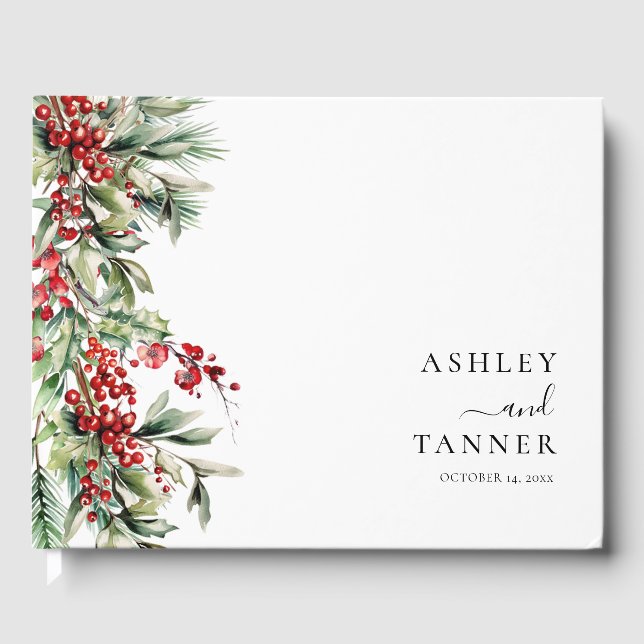 Elegant Botanical Winter Christmas Wedding Gästebuch (Vorderseite)