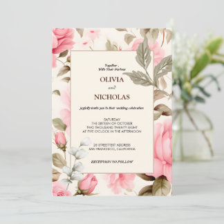 Elegant Botanisch Rosa Rosen Floral Einladung