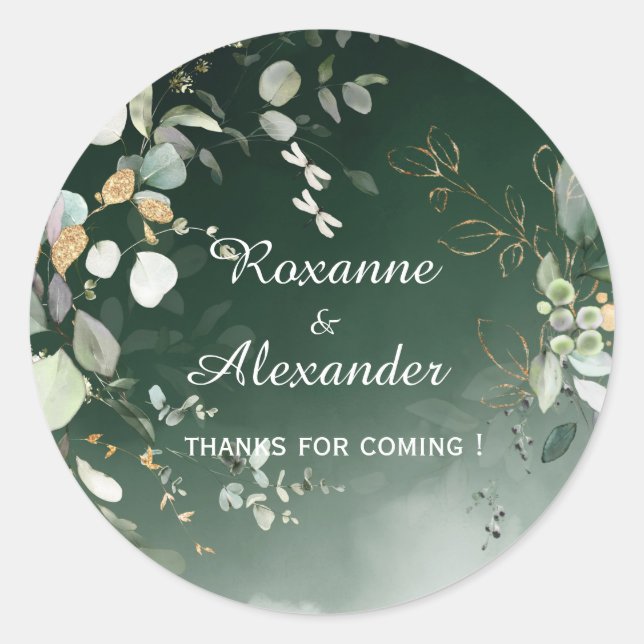 Elegant Botanische Eukalyptus-Grüne Runder Aufkleber (Vorderseite)