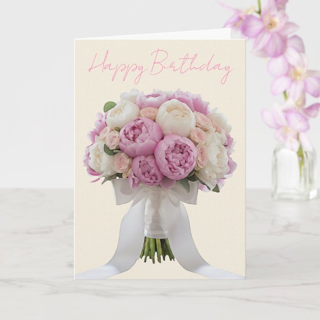 Elegant Bouquet of Peonies Custom Text Birthday  Karte (Orchidee)