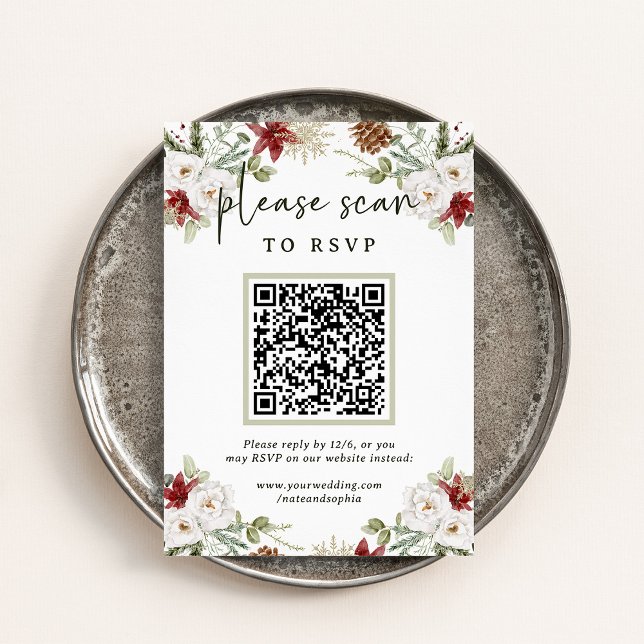 Elegant Bouquet | Weihnachts-UAWG mit QR-Code Begleitkarte (This modern QR code RSVP card insert is so convenient and beautiful for your Christmas wedding!)