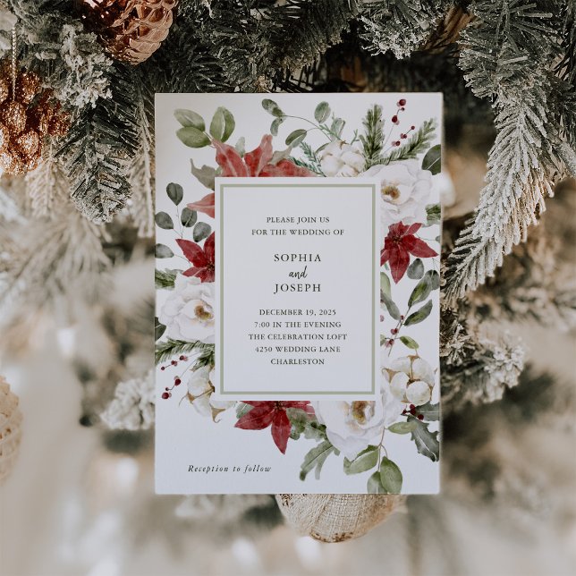 Elegant Bouquet | Weihnachtsfeiertage Einladung (An elegant and modern Christmas holiday wedding invitation that still has a traditional classic look)