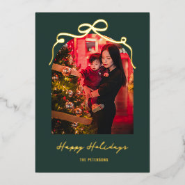 Elegant Bow Arch Chic Green Christmas Photo Gold Folien Feiertagskarte