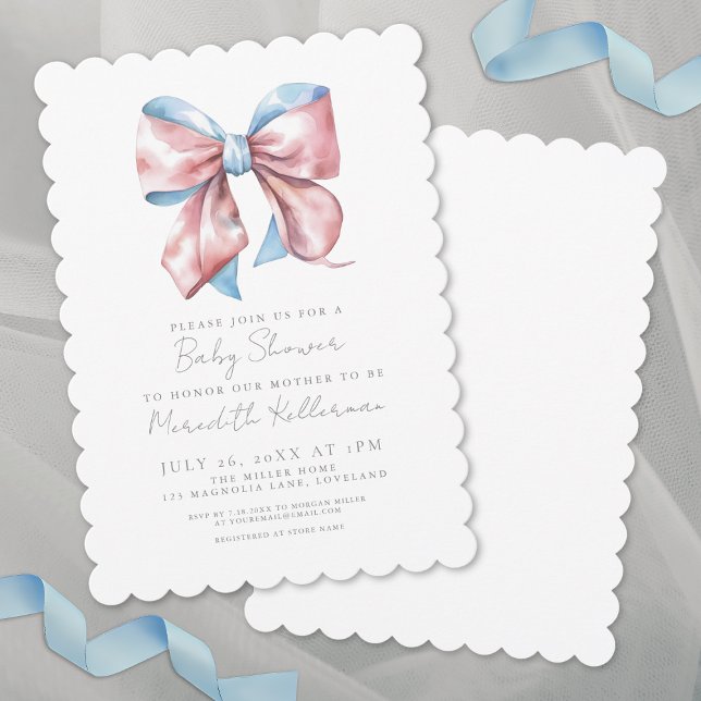Elegant Bow Baby Shower Einladung (Elegant Bow Baby Shower Invitation)