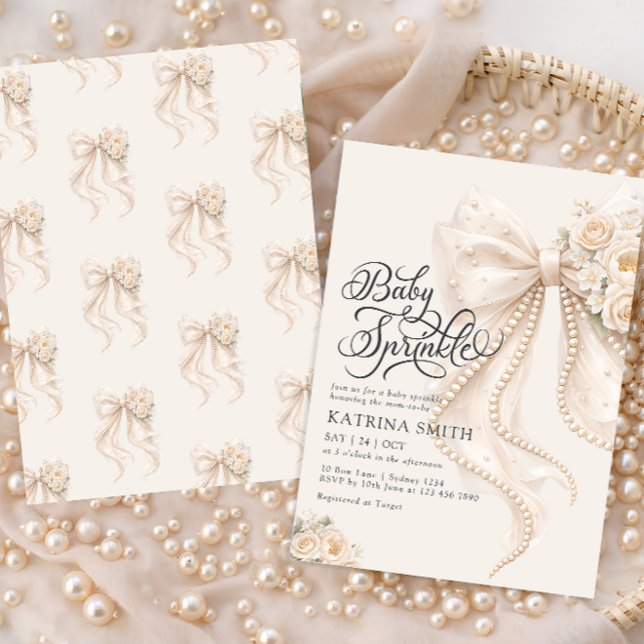 Elegant Bow Baby Sprinkle Floral Girl Baby Shower Einladung (Von Creator hochgeladen)