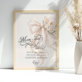 Elegant Bow Floral Baby Shower Mom-osa Bar Poster