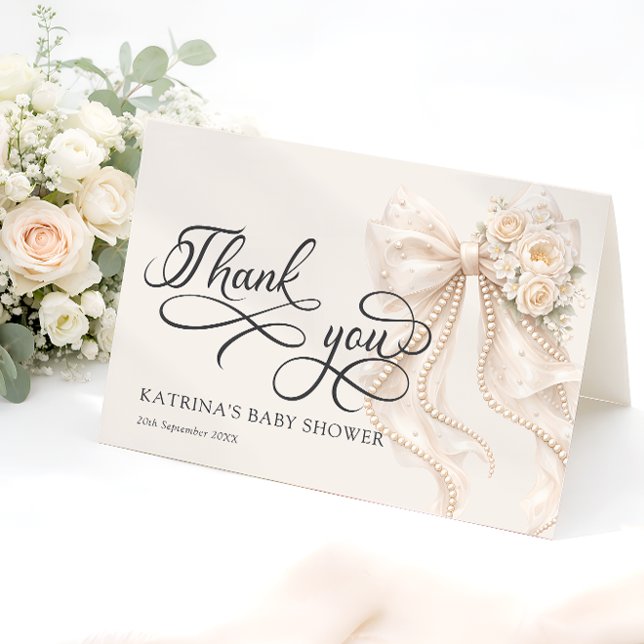 Elegant Bow Floral Baby Shower Thank You Card Dankeskarte (Von Creator hochgeladen)