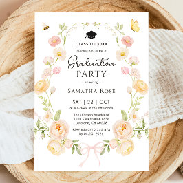 Elegant Bow Floral Garden Graduation Party Einladung